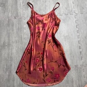 Vintage Gulligan O'Malley Retro 90s Coral Satin Floral Slip Dress Women's M